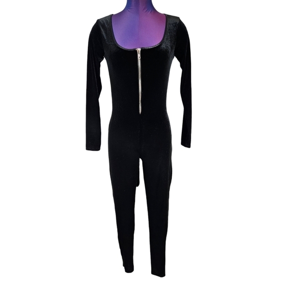 Spirit Halloween Black Cat Costume Velvet Bodycon Jumpsuit Size Medium Women O81 - Picture 2 of 9